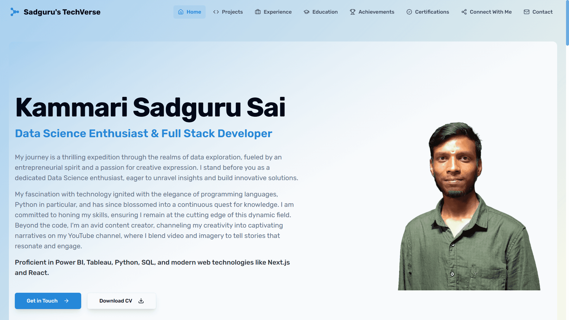 Personal Portfolio: Sadguru's TechVerse